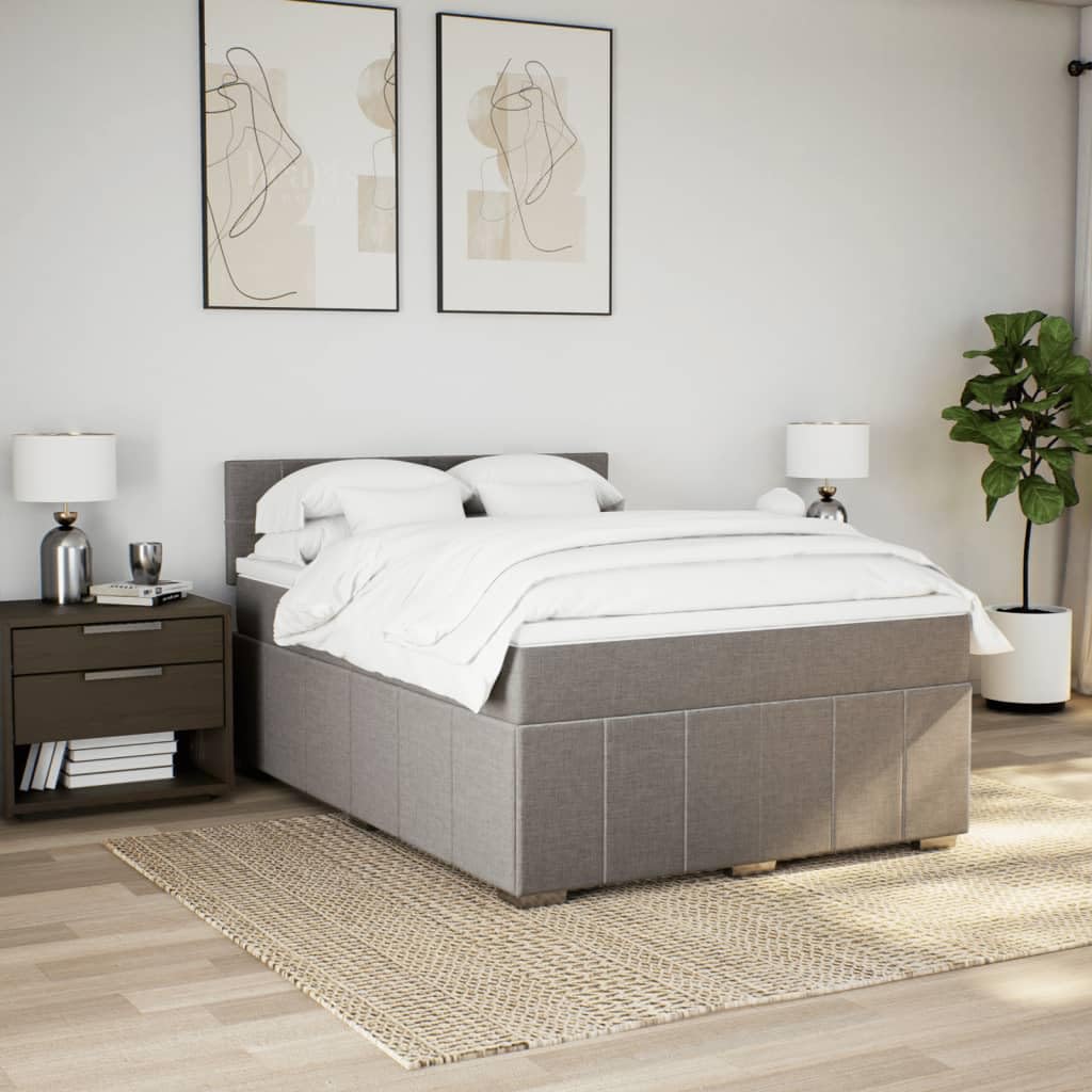Cama con somier con colchón de muelles ensacados, color topo, 160 x 200 cm, altura regulable, cómodo cubrecolchón, tejido de poliéster transpirable