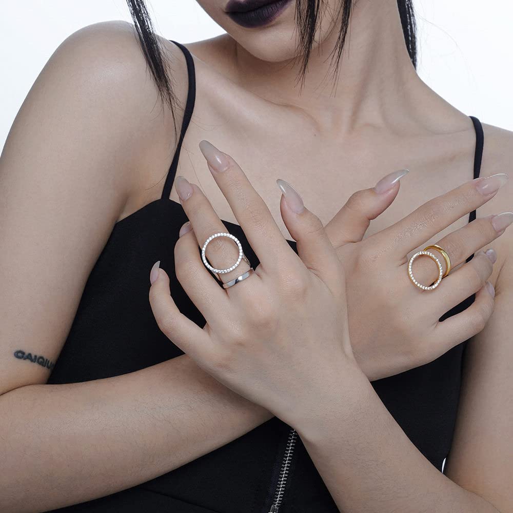 Anello In Argento 925 Da Donna,Anelli Regolabili Per Le Donne Scavano Rotondi In Argento Sterling 925 Con Zirconi Anelli Di Eternità Micropavimentati Fedi Nuziali Placcate Oro Anelli Di Promessa Pe