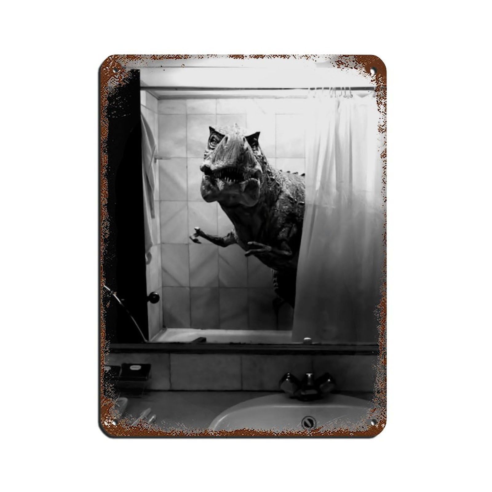 Dinosaur Bathroom Poster Tin Sign Vintage Metal Pub Club Cafe Bar Home Wall Art Decoration Poster Retro 12x16inch(30x40cm)