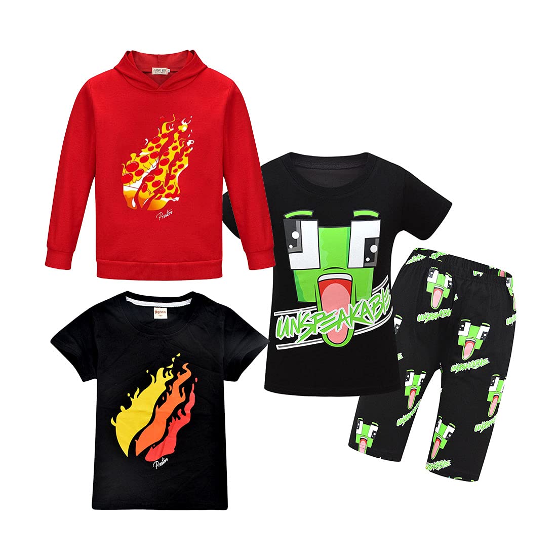 Boys Girls Kids Pizza Rainbow Prestonplayz Hoody Hoodie + T-shirt + Unspeakable short PJS set Hooded Sweatshirt YouTube Youtuber Preston Gaming Top