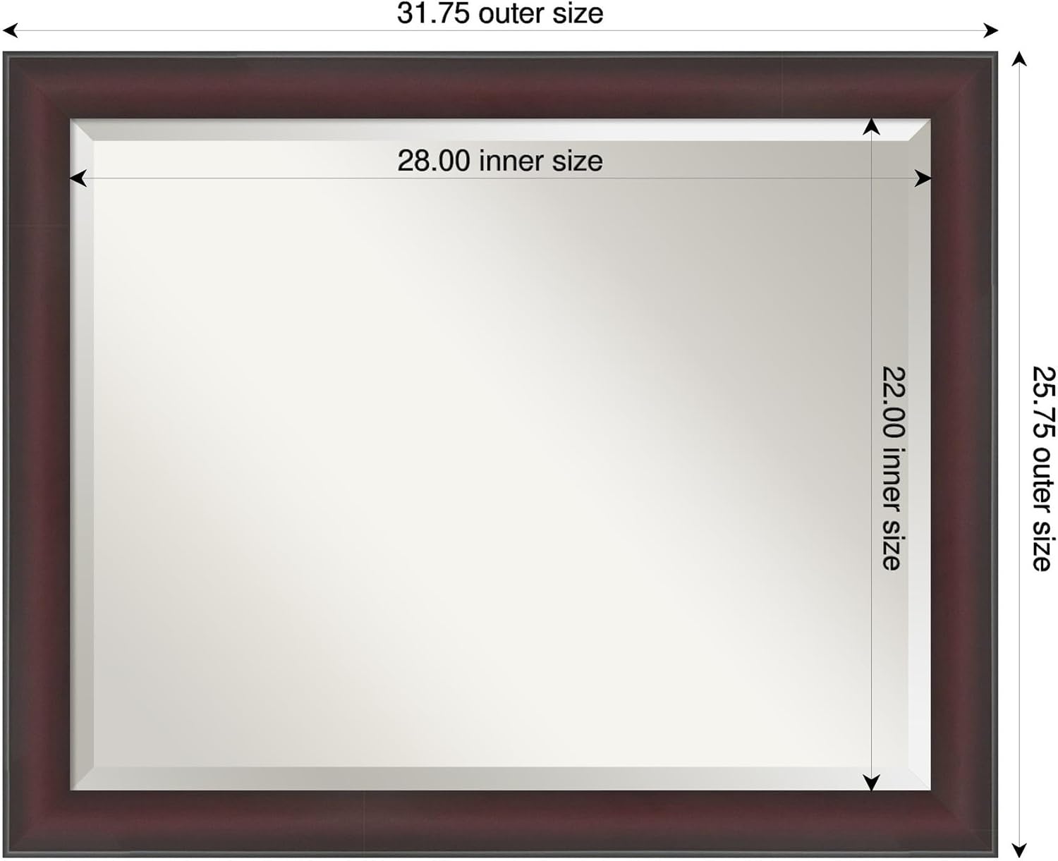 Amanti Art Brown Bathroom Mirror for Over Sink, 26x32 Grand Cherry Narrow Rectangle Vanity Mirror, Large Casual Frame, Hangs Horizonally and Vertically, Bathroom Wall Decor, Beveled Edge
