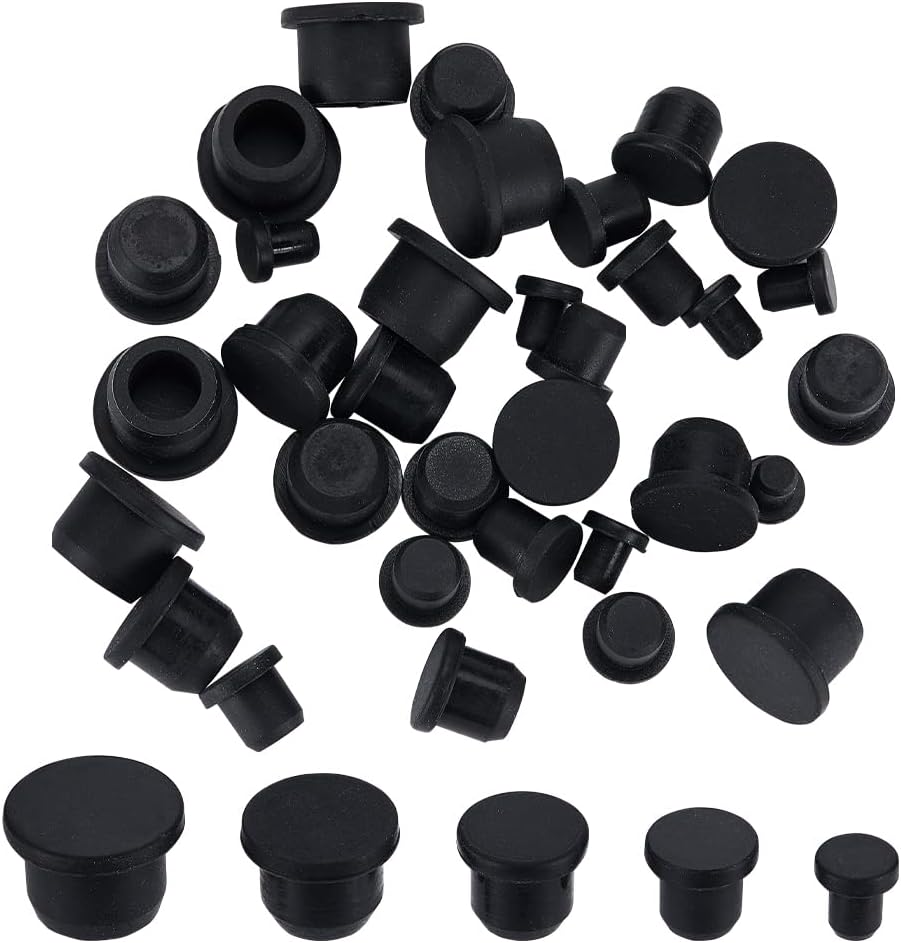 GORGECRAFT 40PCS 5 Sizes Black Silicone Stopper for Salt and Pepper Shakers 5.5/8.3/10.5/12.5/ 14mm Plug Stopper Replacement Insert Hole Plug Round End for Bottles Pipes Flower Pots Home Supplies