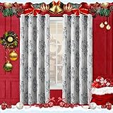 MYSKY HOME Blackout Curtains 84 Inch Length, Thermal Insulated Grommet Room Darkening Curtains Dahlia Floral Printed Damask Rustic Curtain Panel for Living Room,52'x 84',Blue,1 Panel