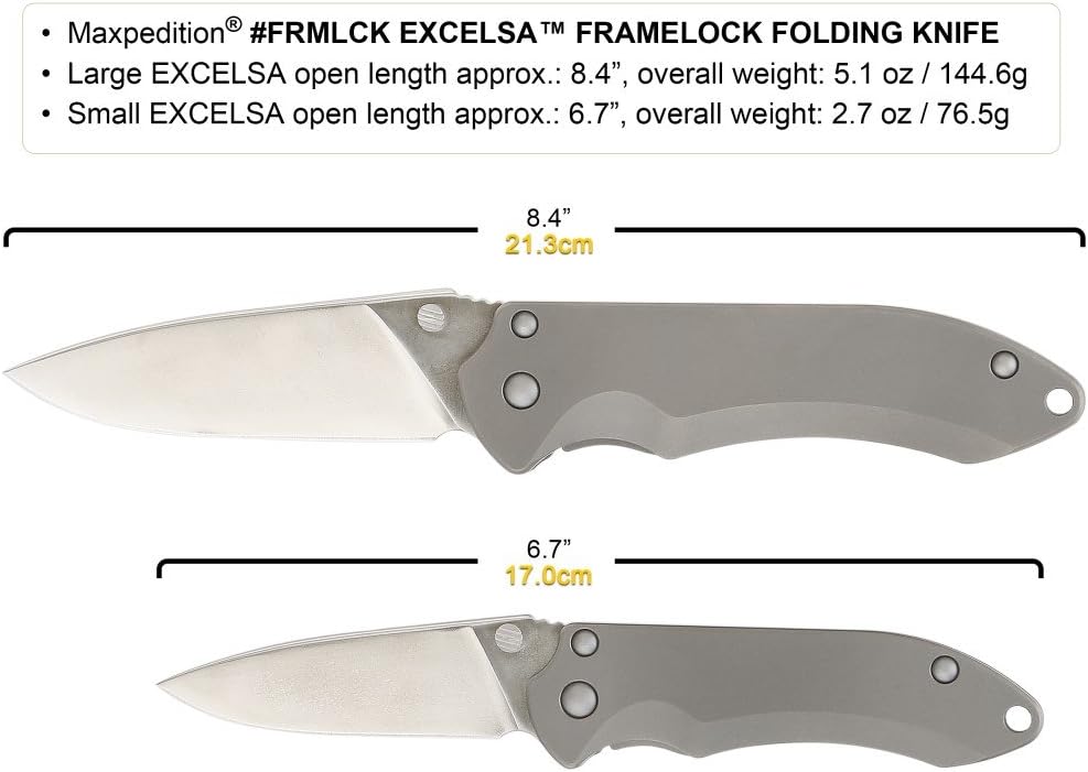 MAXPEDITION EXCELSA Large Framelock Folding Knife (D2 Blade, Titanium Handle)