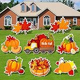ELCOHO 8 Pack Fall Thanksgiving Yard Sign with Stakes Autumn Harvest Lawn Signs Happy Thanksgiving...
