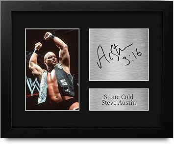 HWC Trading Stone Cold Steve Austin Framed Gift Signed Printed Autograph WWF Wrestling Print Photo Picture Display - US Letter Size