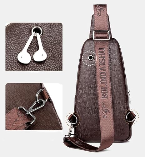 شنطة كروس للرجال من الجلد الطبيعي، شنطة كتف كلاسيكية متعددة الاغراض مضادة للسرقة للعمل والسفر والاماكن الخارجية (بني + بني داكن)