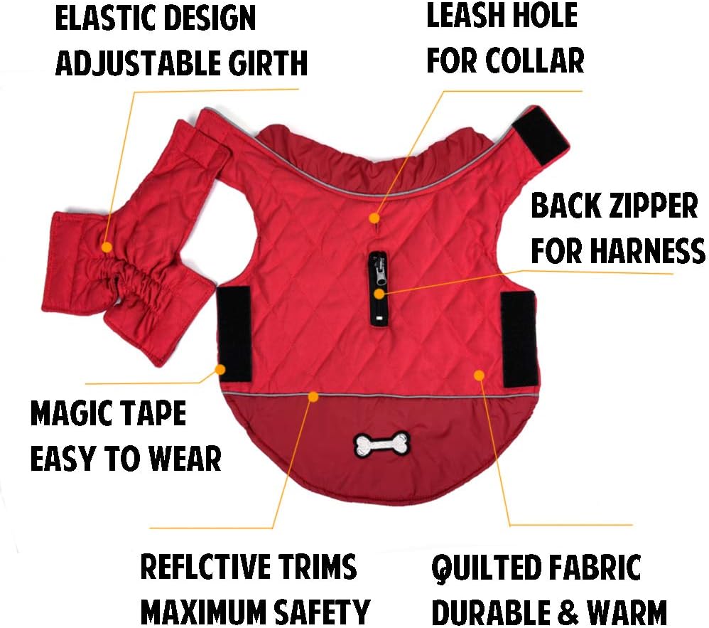 TFENG Reflective Dog Jacket Reversible Dog Coat Warm Padded Puffer Dog Vest Puppy Jacket Red XL