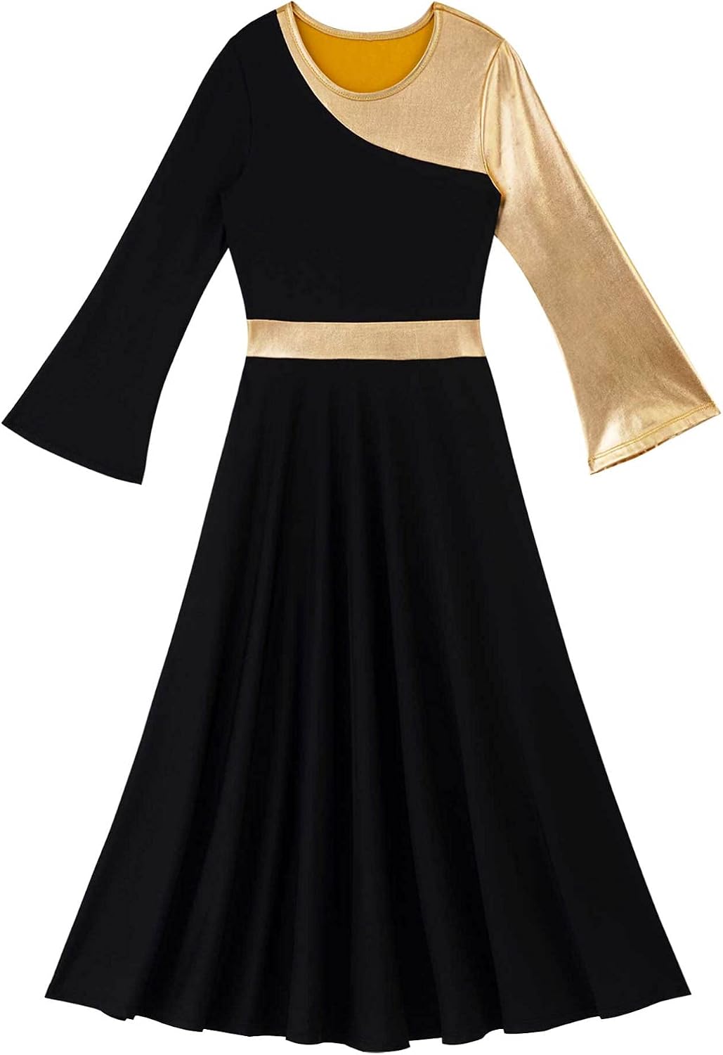 TiaoBug Kids Girls Metallic Color Block Praise Dance Dress Lyrical Christian Worship Dance Tunic Dress Dancewear