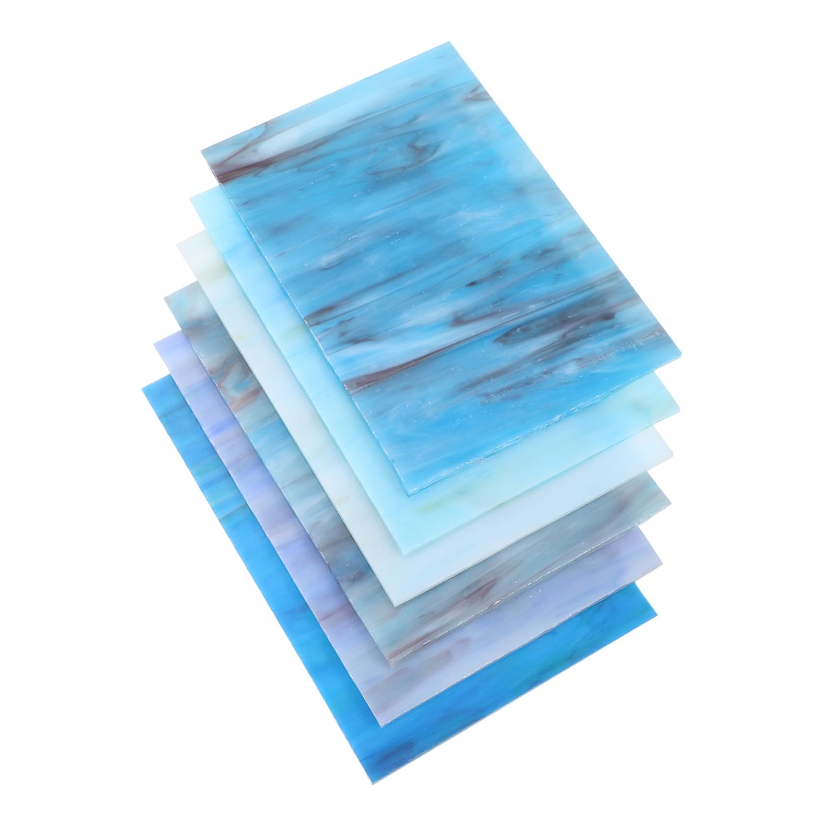 Buntglasplatten Farbiges Mosaikglas Zufälliger Stil aus Glimmer Blaue Kathedralen 6 Stück mit Transparentem Design für Weihnachtsdekoration und Lichtreflexionsprojekte