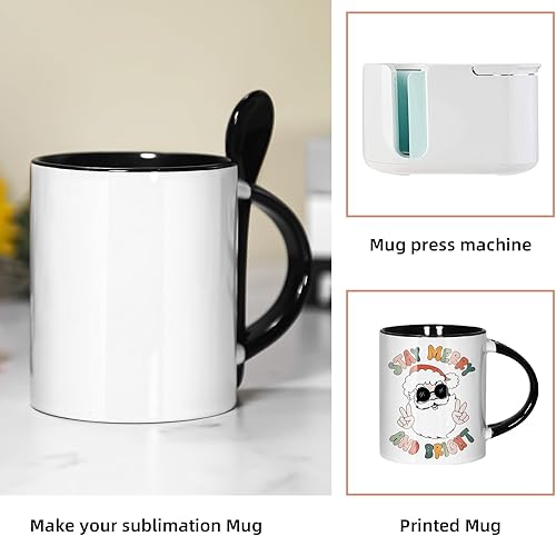 Miniatura 9 de AGH Tazas de café de sublimación en blanco de 11 onzas, tazas de cerámica rectas blancas con interior negro, asa, cuchara, paquete a granel de 12