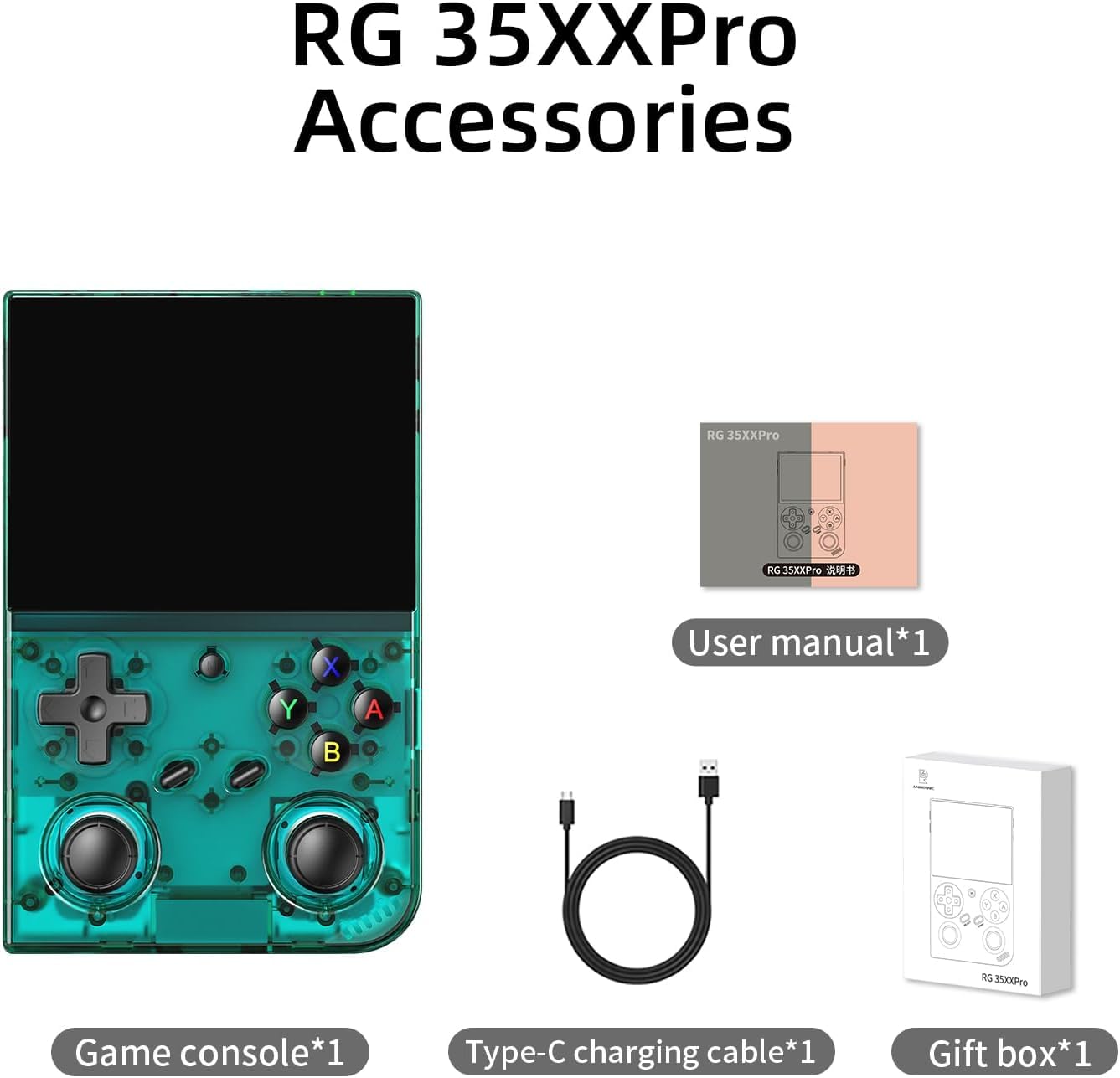 RG35XX Pro Retro-Handheld-Spielkonsole mit 64 GB TF-Karte, 8,9 cm (3,5 Zoll) IPS-HD-Bildschirm, Linux 64-Bit RG 35XXPRO Videospiel-Player (transparent, blaugrün)