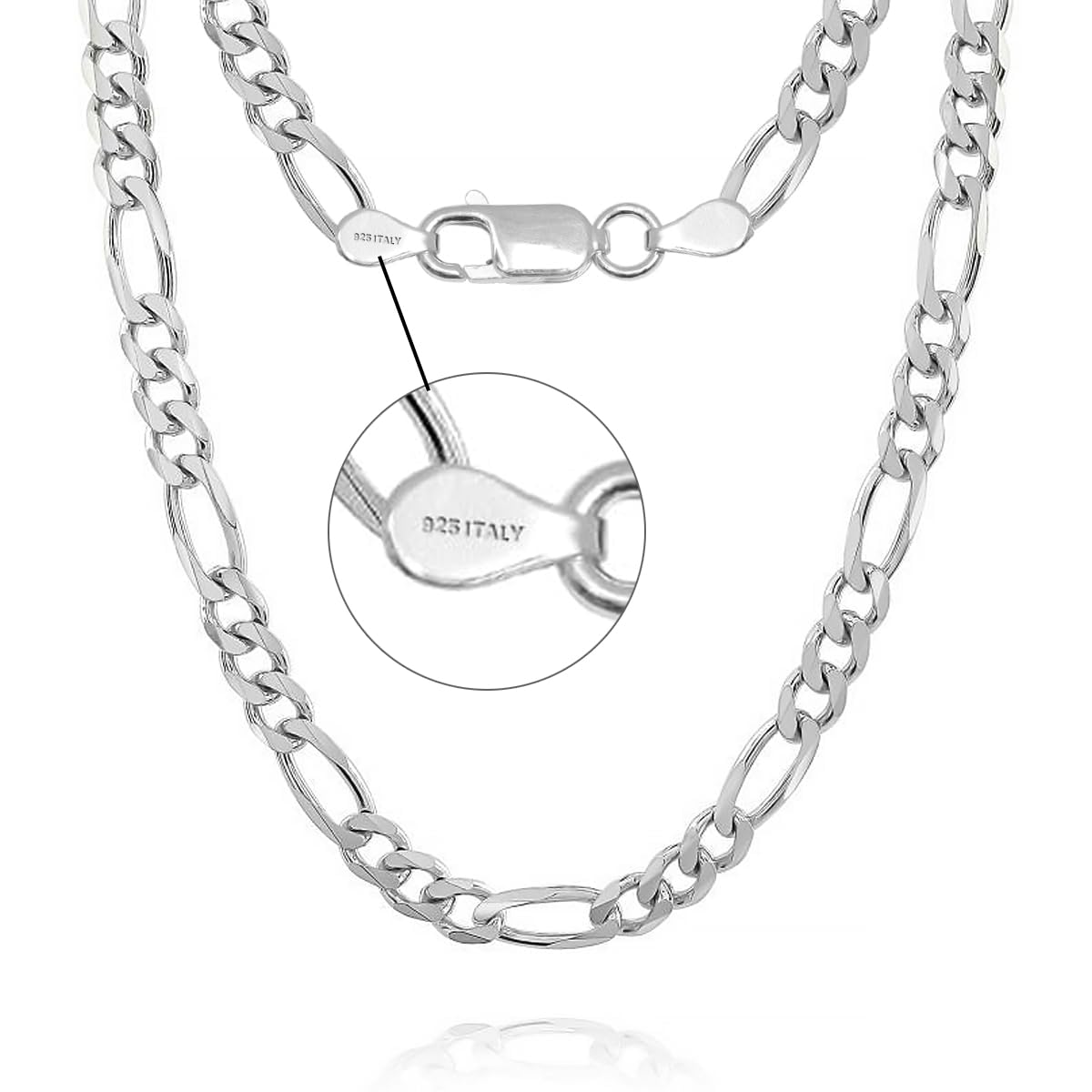 LeCalla Links Collar de cadena Figaro de plata de ley italiana de 3,5 mm y 6,8 mm para mujeres y hombres (16, 18, 20, 22, 24, 26 pulgadas)