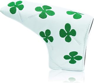 Golf Headcovers for Putter Club PU Leather Fabric Value Pack, Putters Headcover Shamrock Embroidered Design Waterproof Lightweight Fahion Fit All Brands Putter Clubs Color White Black