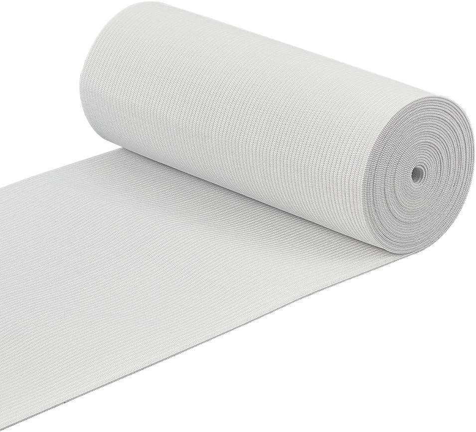 BENECREAT 3.3 Yard White Heavy Stretch Elastic Band, 6 Inch Wide Flat Knit for Sewing, Waistbands, Garments & Craft Projects