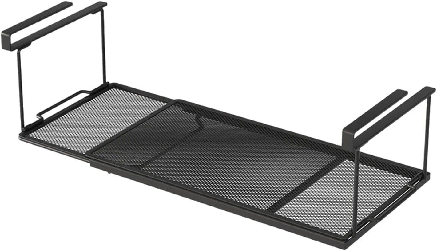 Czarny organizer do szafki kuchennej, regał dolny, kosz wiszący, regulowany, metalowy regał pod szafkę, 38-70 cm, do przechowywania w kuchni, sypialni i biurze
