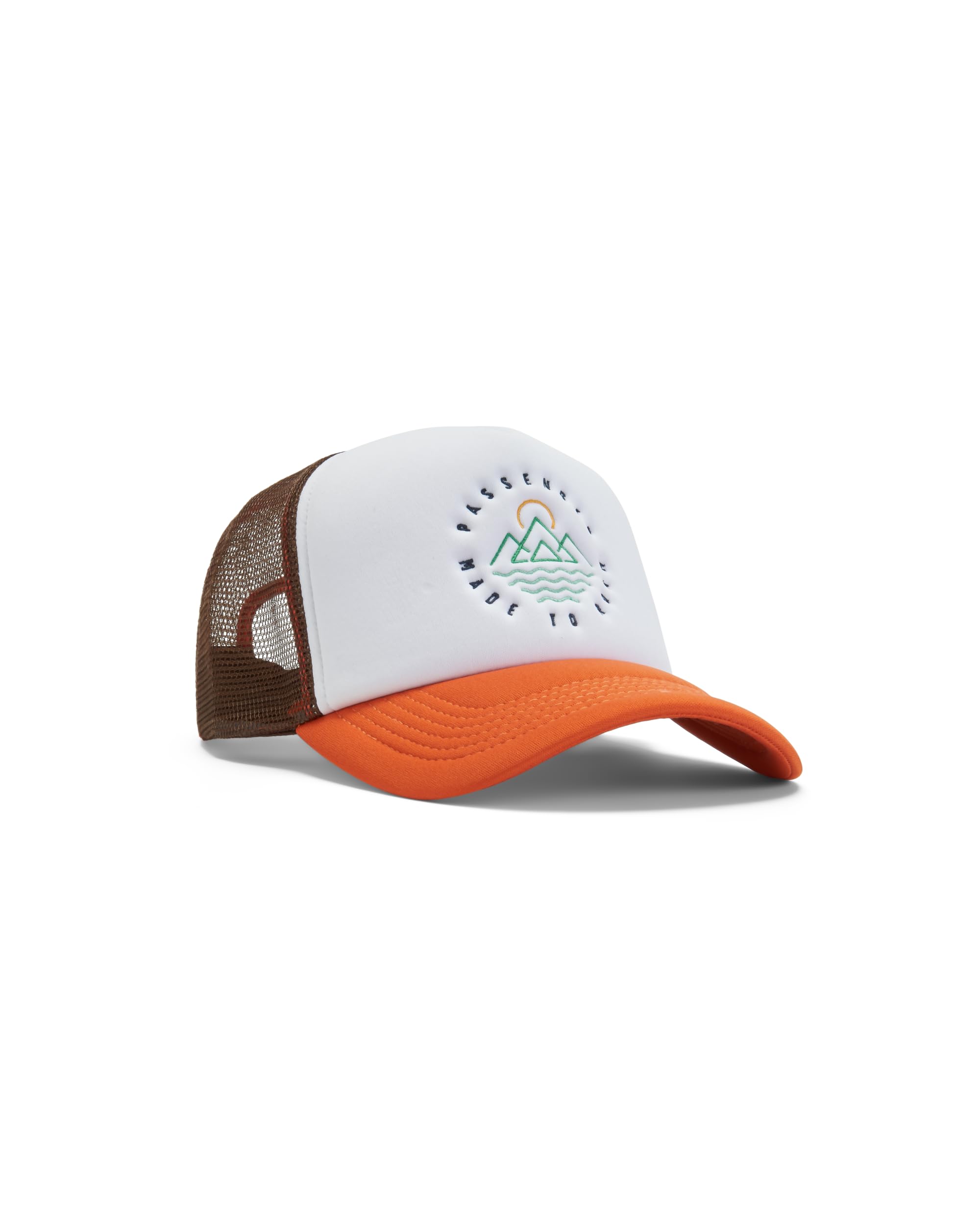 Passenger Unisex Chestnut/ Sunrise Orange Snapback Trucker Cap - Escapism | (Uk, Alpha, S, M, /Sunrise Orange)