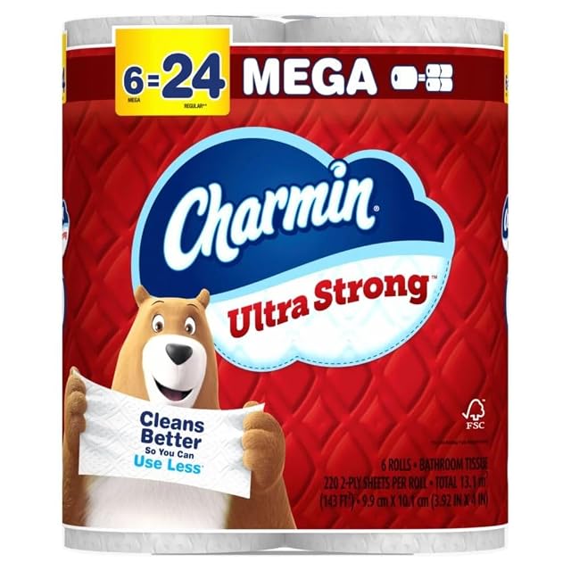 Charmin Ultra Strong Toilet Paper 6 Mega 24 Regular Rolls 2-Ply White