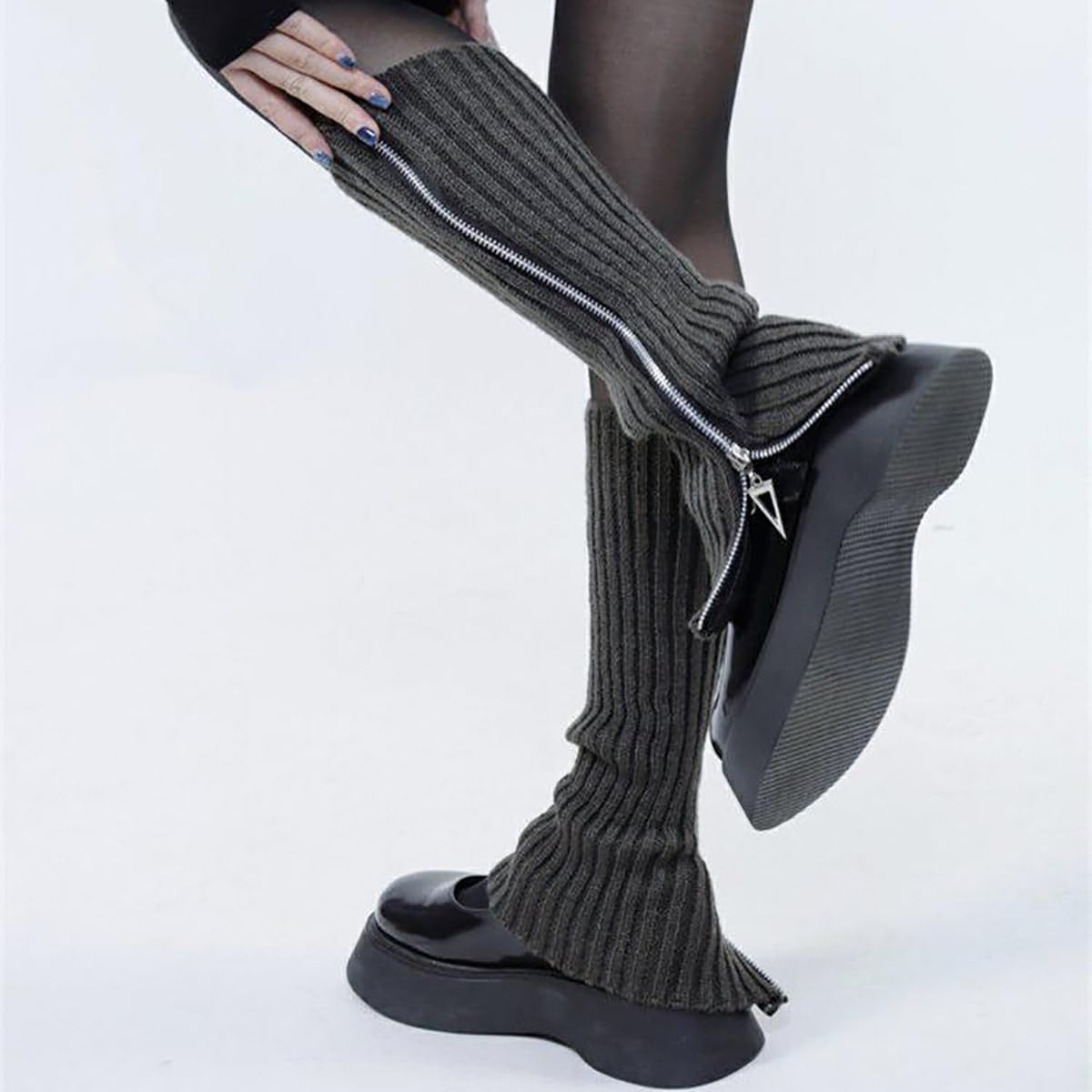 Leg warmers for women grunge cute long leg cover stockings ankle warmers women's Leg warmers pack butterfly zipper socks (Black)