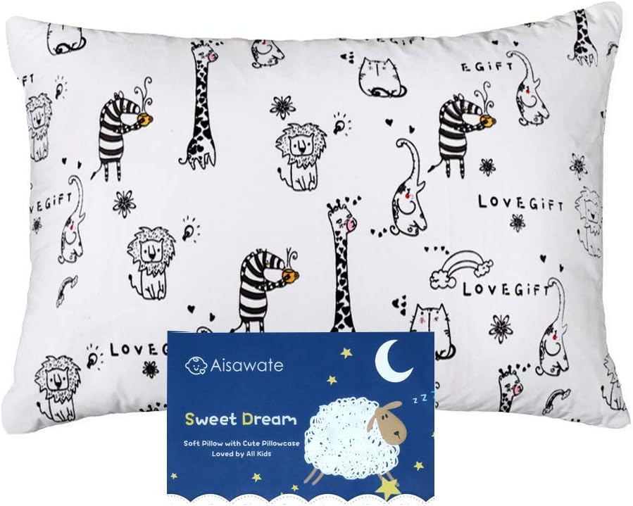 Toddler Pillow with Pillowcase - 13X18 Soft Cotton Chlid Kids Pillows - Washable and Hypoallergenic - Toddler Bedding Mini Small Pillow for Cot Bed & Travel