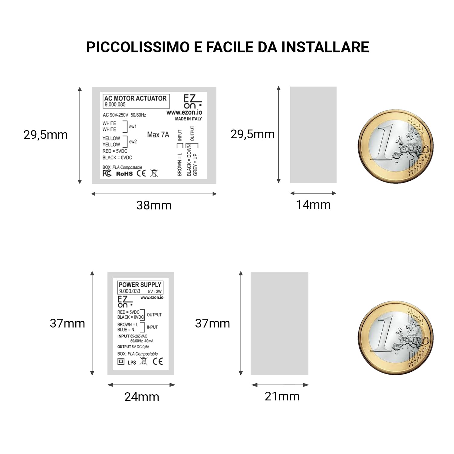 Kit completo Comando 1 Tapparella - Modulo di comando Smart per Tapparelle Elettriche, Sistemi di Oscuramento e tende, Controllo remoto con App ezon.io, Vocale con Alexa e Google Home