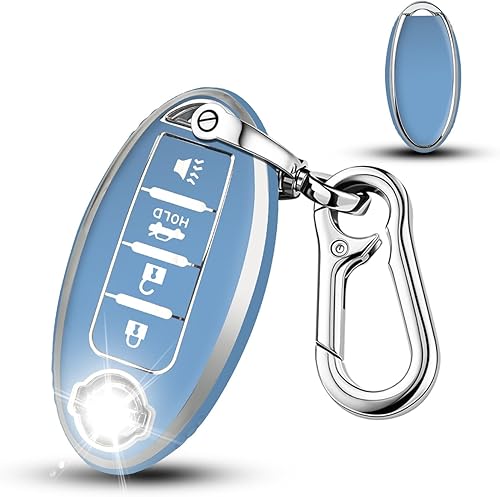 QBUC Funda para llavero Nissan con llavero de poliuretano termoplástico suave y ribete plateado, compatible con Maxima Murano Altima Sentra Rogue 4