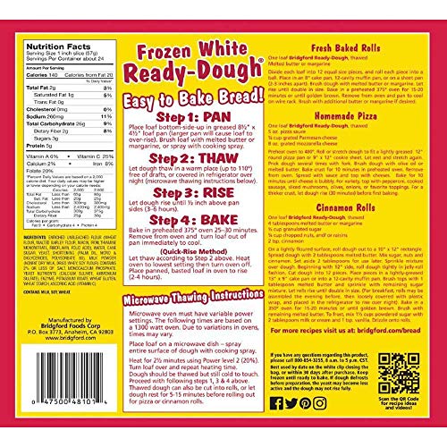 Bridgford Ready-Dough Tray Pack White Bread Dough, 16 Ounce Loaf, 3 Per Pack - 12 Per Case