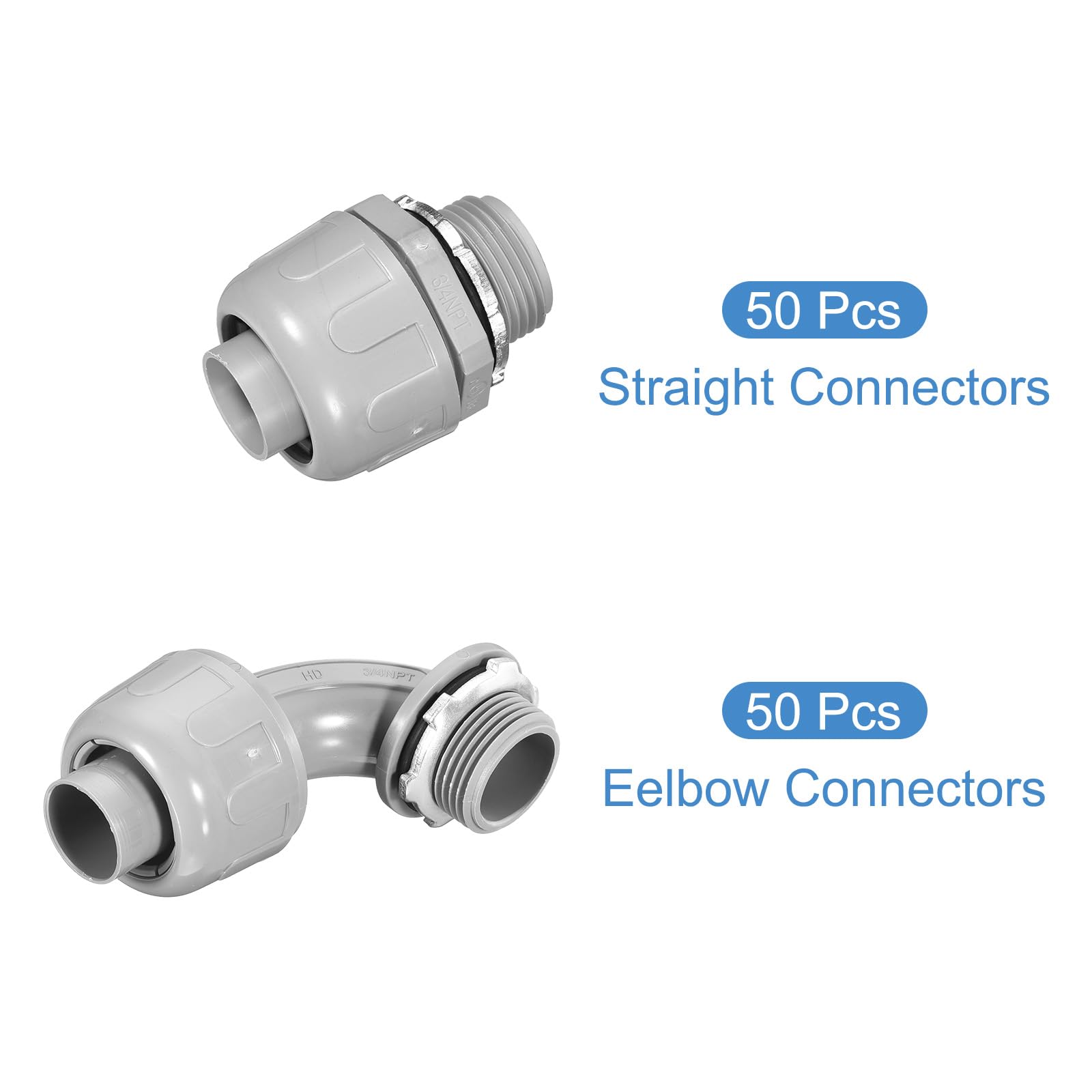 QUARKZMAN 100pcs Conector Líquido 3/4" NPT Accesorios para Conducción Eléctrica PVC Flexible 180 Grados y 90 Grados para Tubo