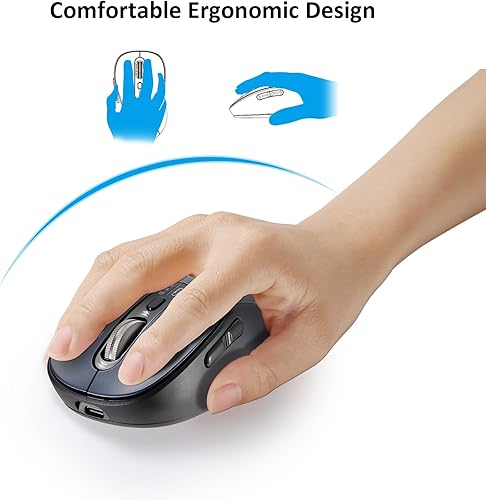 Miniatura 7 de INFINMIND Mouse inalámbrico Bluetooth con desplazamiento de 4 vías, recargable, 4 niveles 3200 DPI, clic silencioso, 3 dispositivos para Windows,