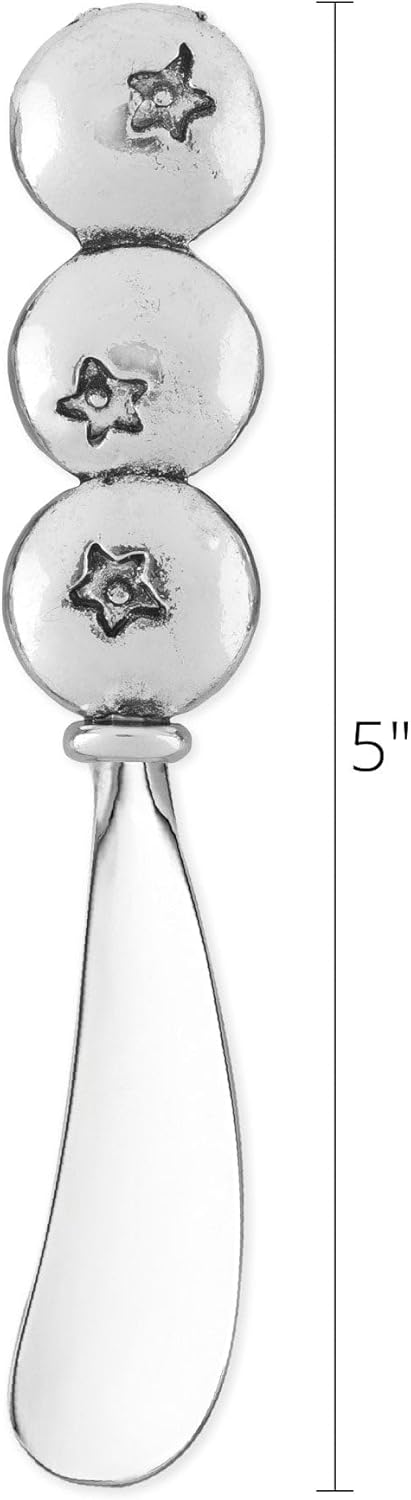 Supreme Housewares Blueberry Cheese Spreader Set, Zinc Alloy Butter Spreaders with Decorative Handles for Cheese, Cream, and Dips, Silver, 5 Inch, Set of 2