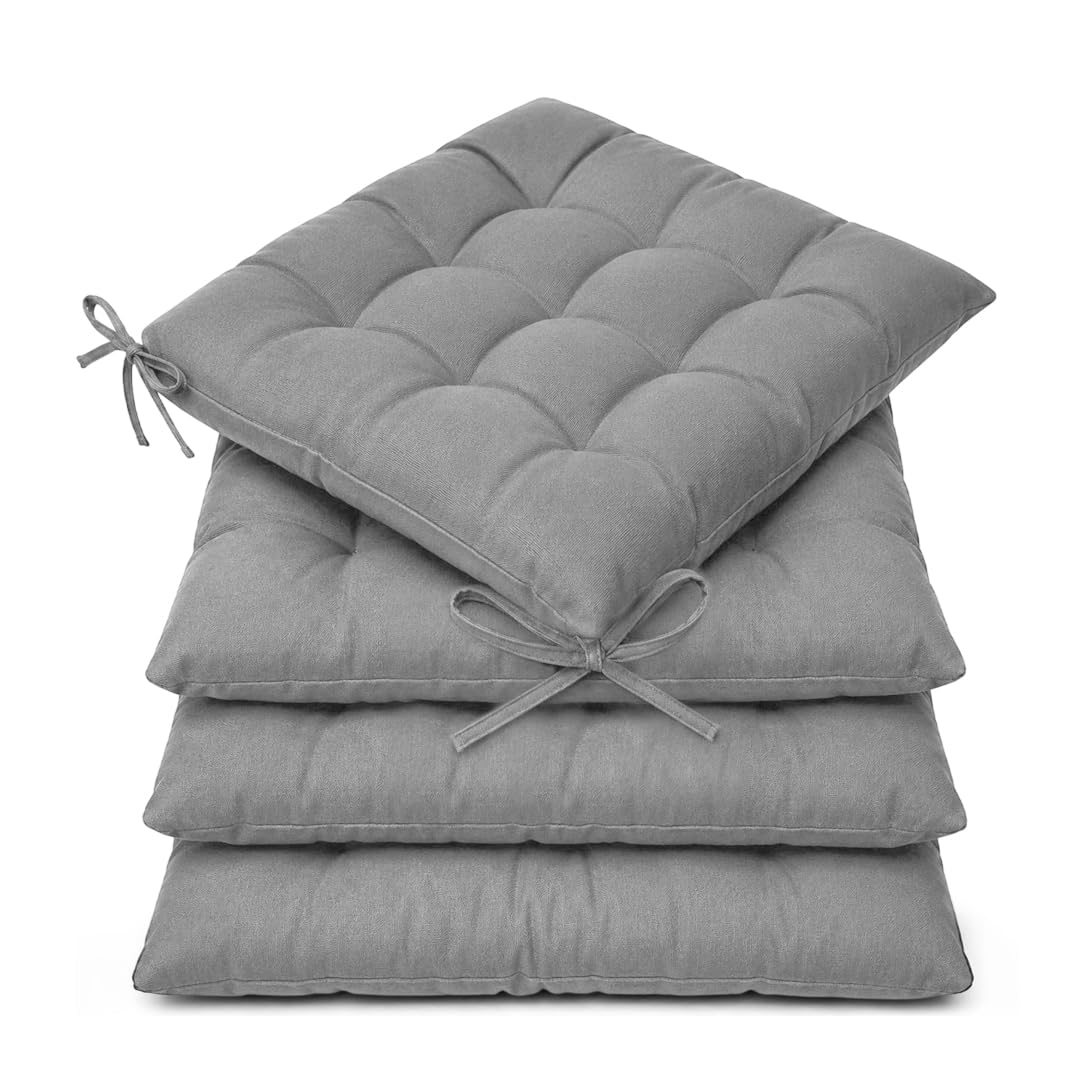 Casabella Pack of 4 Seat Pad for Dining Chair Garden Kitchen Chair Cushion With Tie On_9 Stitch_Silver Indoor/Outdoor Comfortable chair pads for Kitchen seat pads 9 stitch cushions — image 1