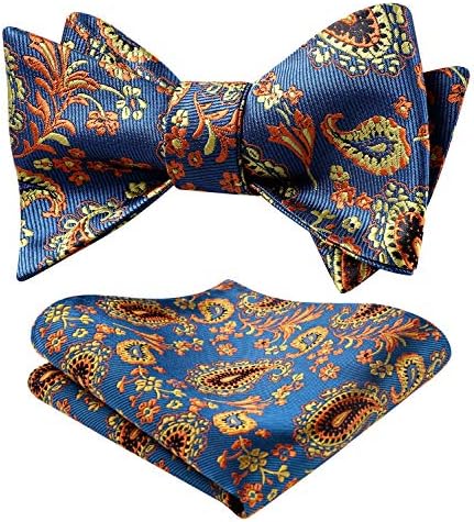 HISDERN Bow Ties for Men Floral Self Bow Tie and Pocket Square Wedding Party Jacquard Paisley Bowtie & Handkerchief Set