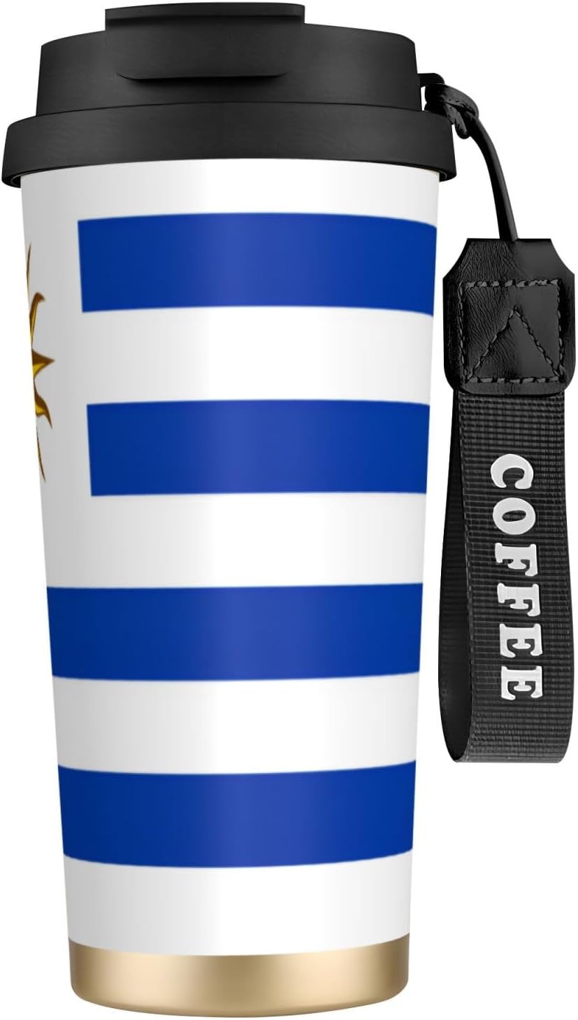 Unique Customized Coffee Mug - Insulated Stainless Steel Tumbler for Travel, Home & Office - 17 oz Flag of Uruguay Black