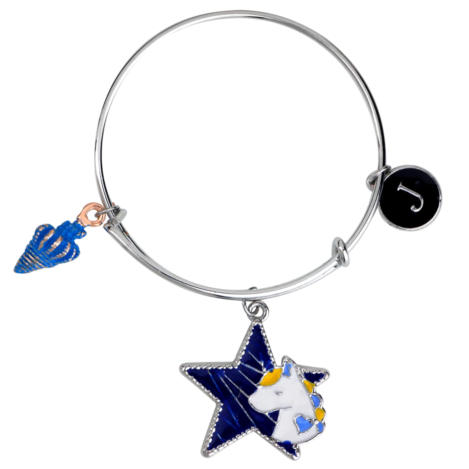 J Letter Unicorn & Shell Shaped Rhodium Plated Enamel Work Charms Kids Bracelets for Kids (BRK1100923M)-image-46