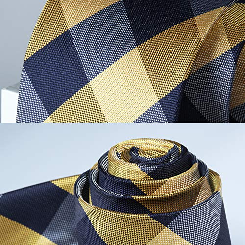 Image of HISDERN Ties for Men Formal Business Plaid Checked Mens Ties and Pocket Square Set Classic Wedding Necktie Handkerchief