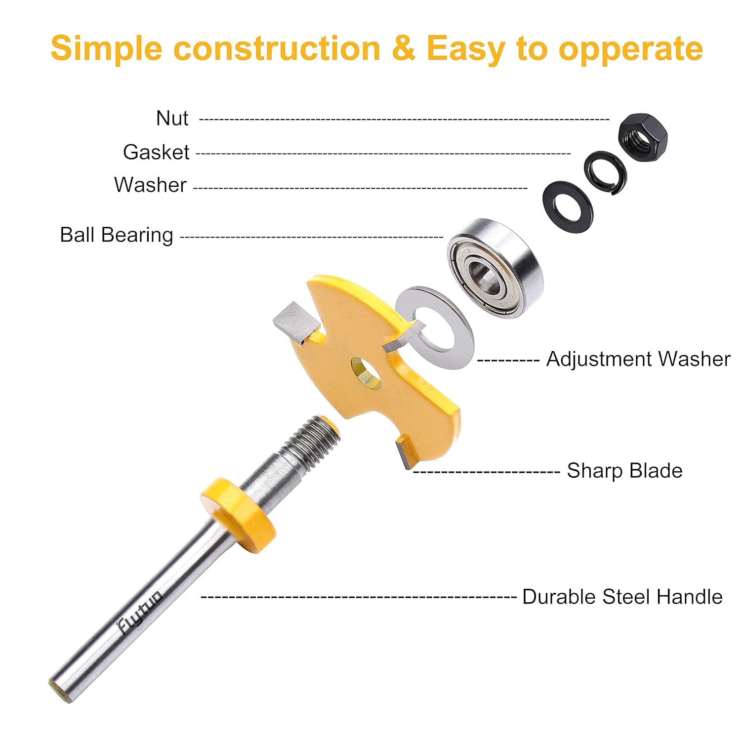 2PCS Tongue and Groove Set 1/4 Inch Shank Router Bit Set, 3 Teeth Adjustable T Shape Wood Milling Cutter