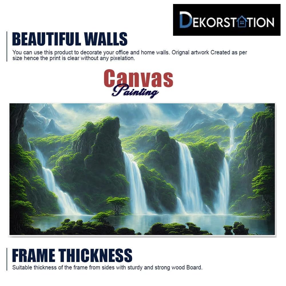 DEKORSTATION Large Forest Waterfall Nature Landscape Scenery Floating Frame Canvas Wall Painting|Beautiful Wall Paintings for Living Room, Bedroom, Office, Hotels | 18x36 inch Canvas Painting 4