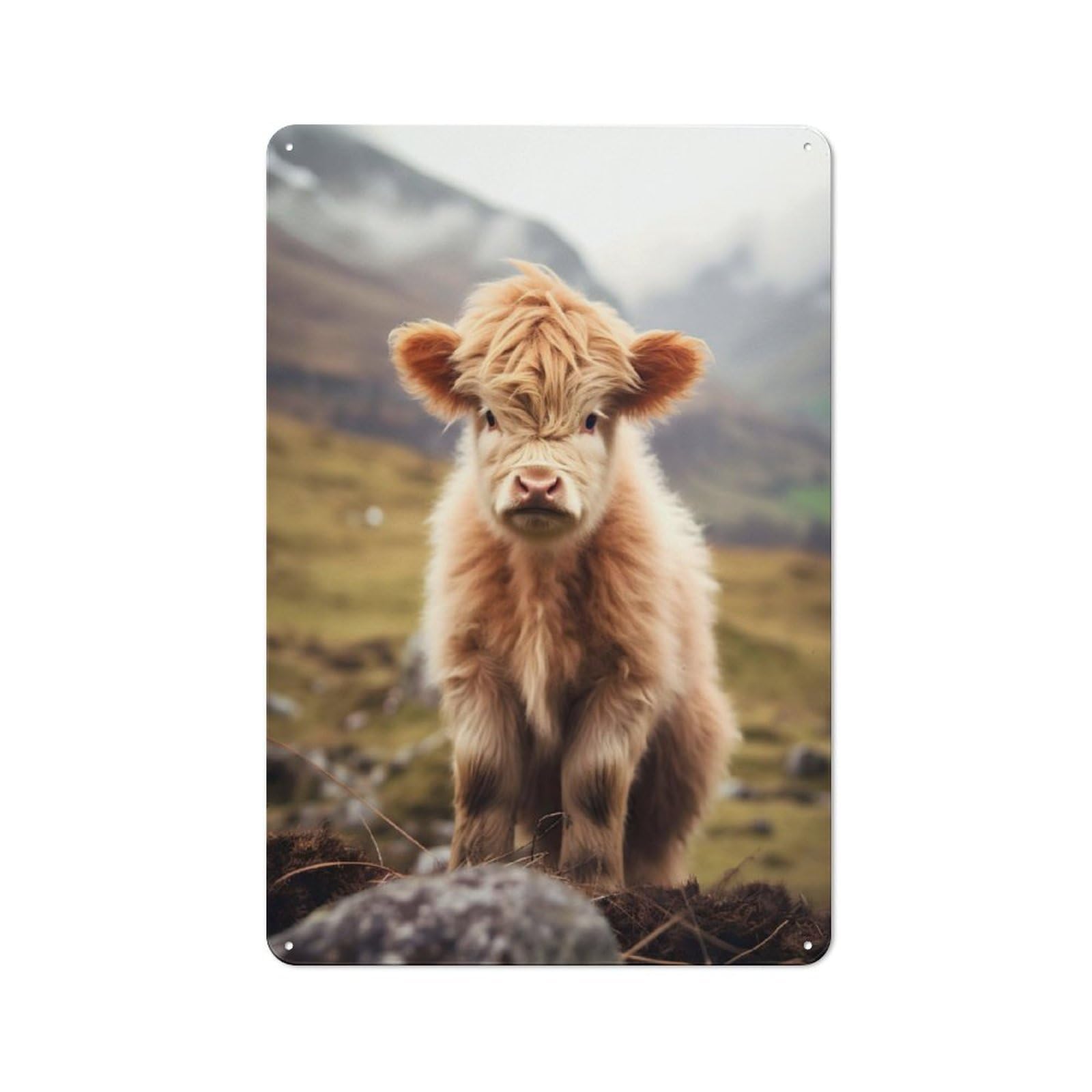 Junmoney Scottish Highland Cows Decorative Metal Plaque With Design 30X20cm, Modern Retro Studio Wall Art For Workspace, Cafe, Hallway Or Garage