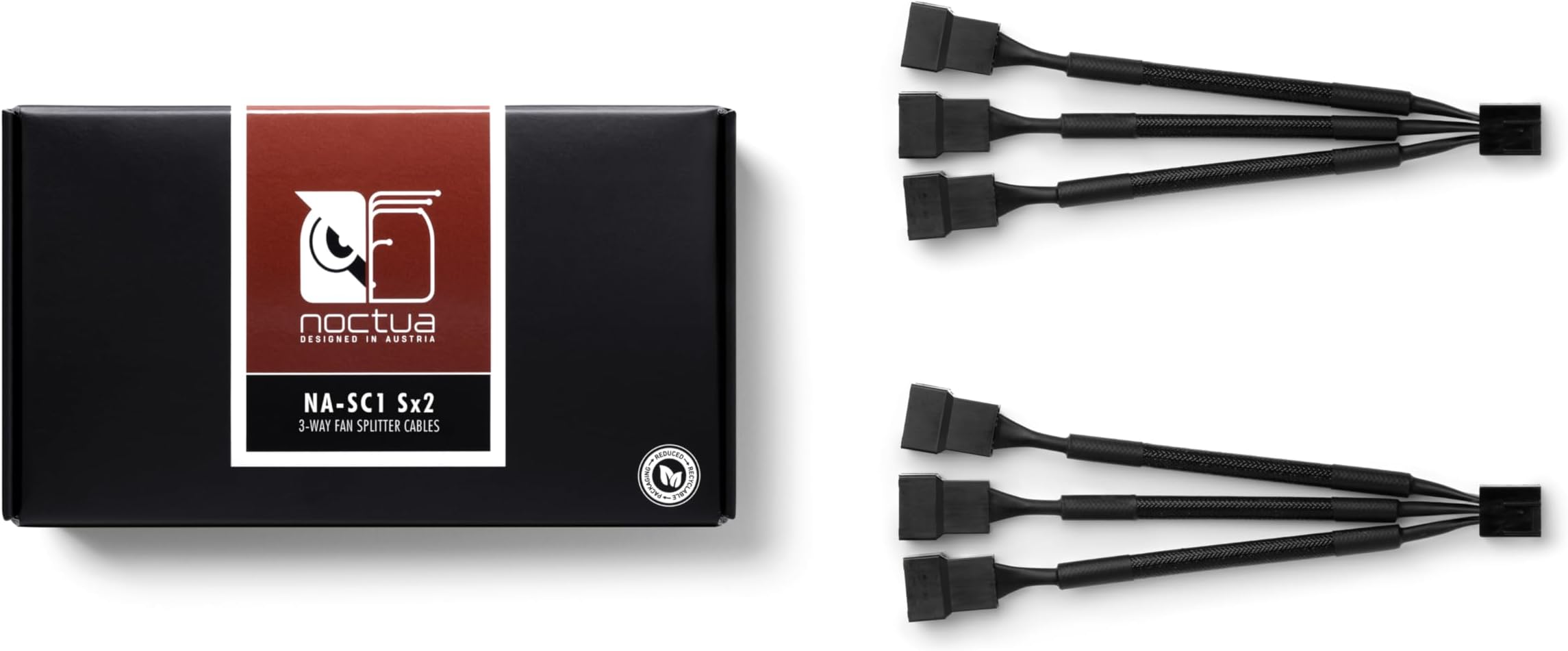 Noctua NA-SC1 Sx2, 3-Way Fan Splitter Cables, 4-Pin PWM (2-pack, 13cm, Black)