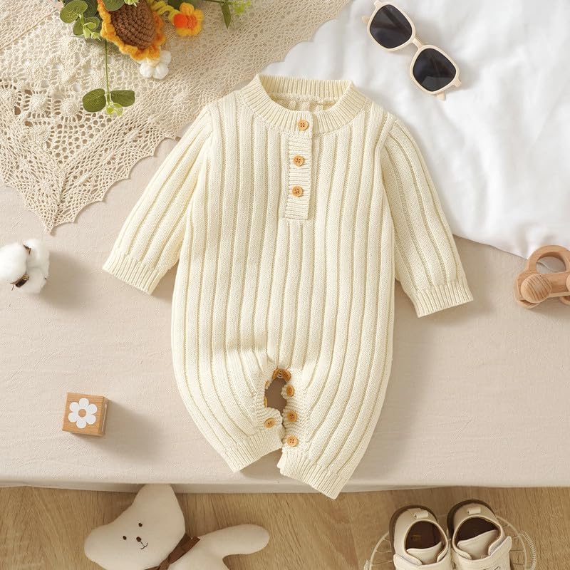 Neiwech Baby Boy Girl Romper Newborn Infant Knit Striped Solid Long Sleeve One Piece Jumpsuit Clothes - Image 2