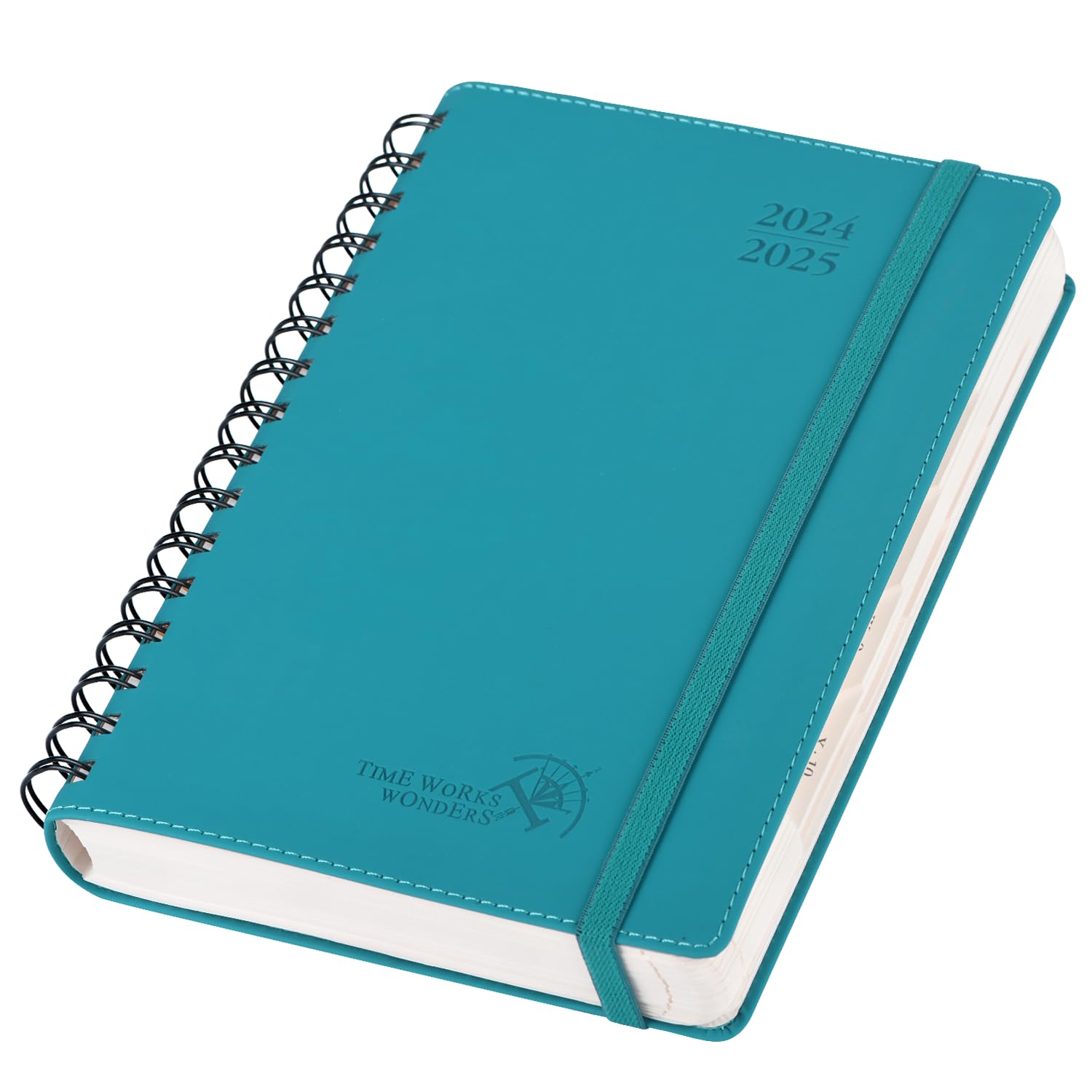 POPRUN Agenda 2024 2025 Día Por Página Espiral 21,5 x 14,5 cm, Planner Diaria con Tapa Blanda (12 Meses de Ago.2024 - Jul.2025), Banda elástica, Papel Certificado FSC® 80 GSM, Verde Pacífico
