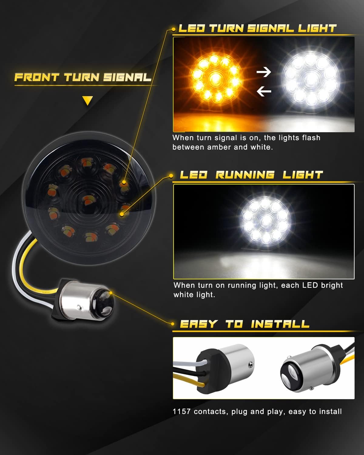 NTHREEAUTO 1157 LED Turn Signals 2" Bullet Front Rear Light Integrated Smoked Lens Compatible with Harley Street Glide Road Glide Sportster Softail Touring Dyna Road King Electra Glide Fatboy Iron 883