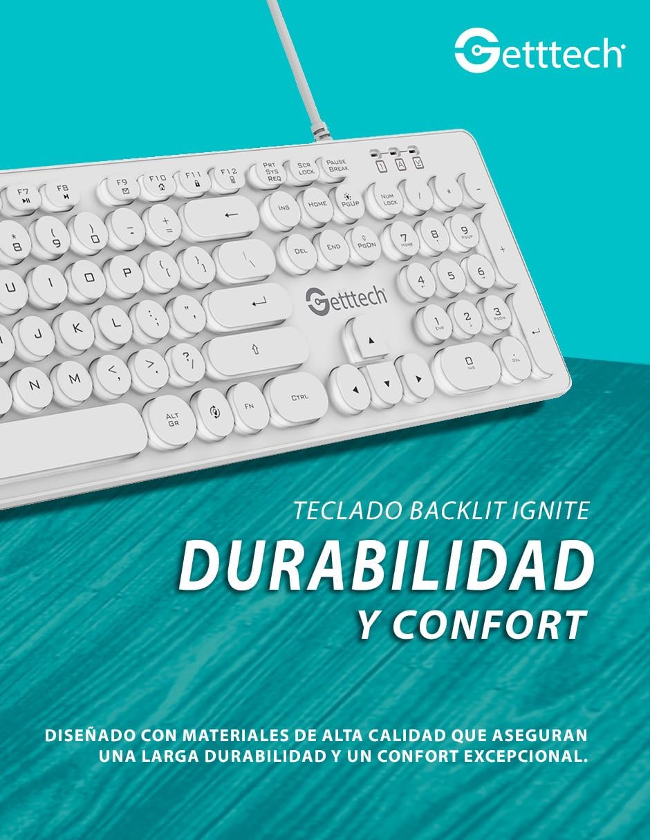 GETTTECH Backlit Keyboard Ignite, White - SKU: GTI-28201B