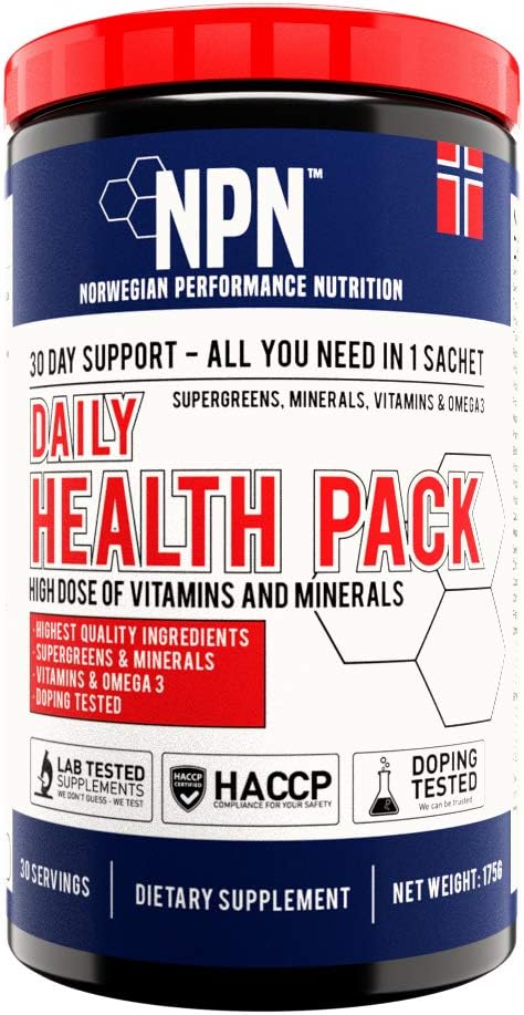 NPN Daily Health Pack | Strong dose vitamin & mineral packs with Greens and Omega 3 | Athletes choice | 30 portion packs (1 month supply)