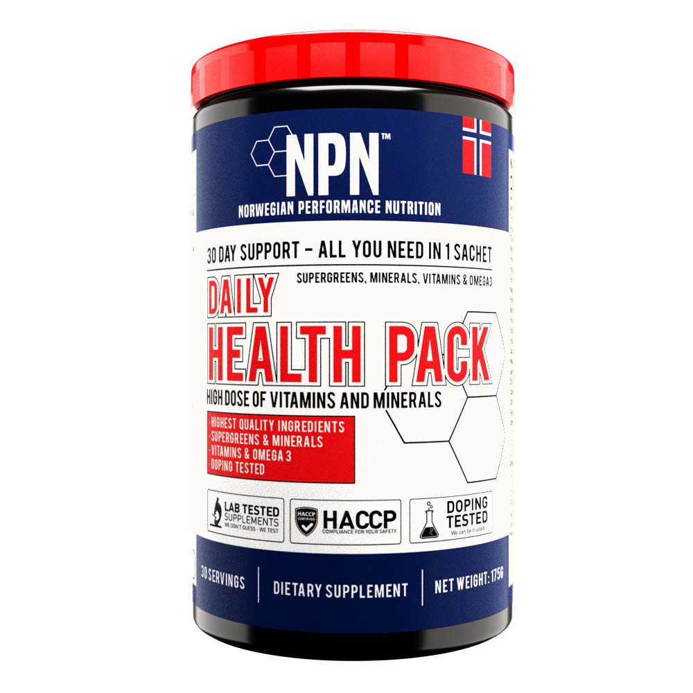 NPN Daily Health Pack | Strong dose vitamin & mineral packs with Greens and Omega 3 | Athletes choice | 30 portion packs (1 month supply)