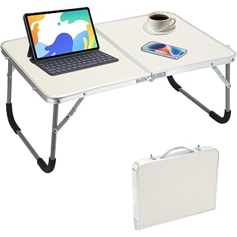 Folding Small Table-White Folding Dining Table Multifunctional Folding Lap Desk for Bed Lightweight Folding Bed Couch Sofa Floor Outdoor Garden Picnic Camping Beige with Pattern