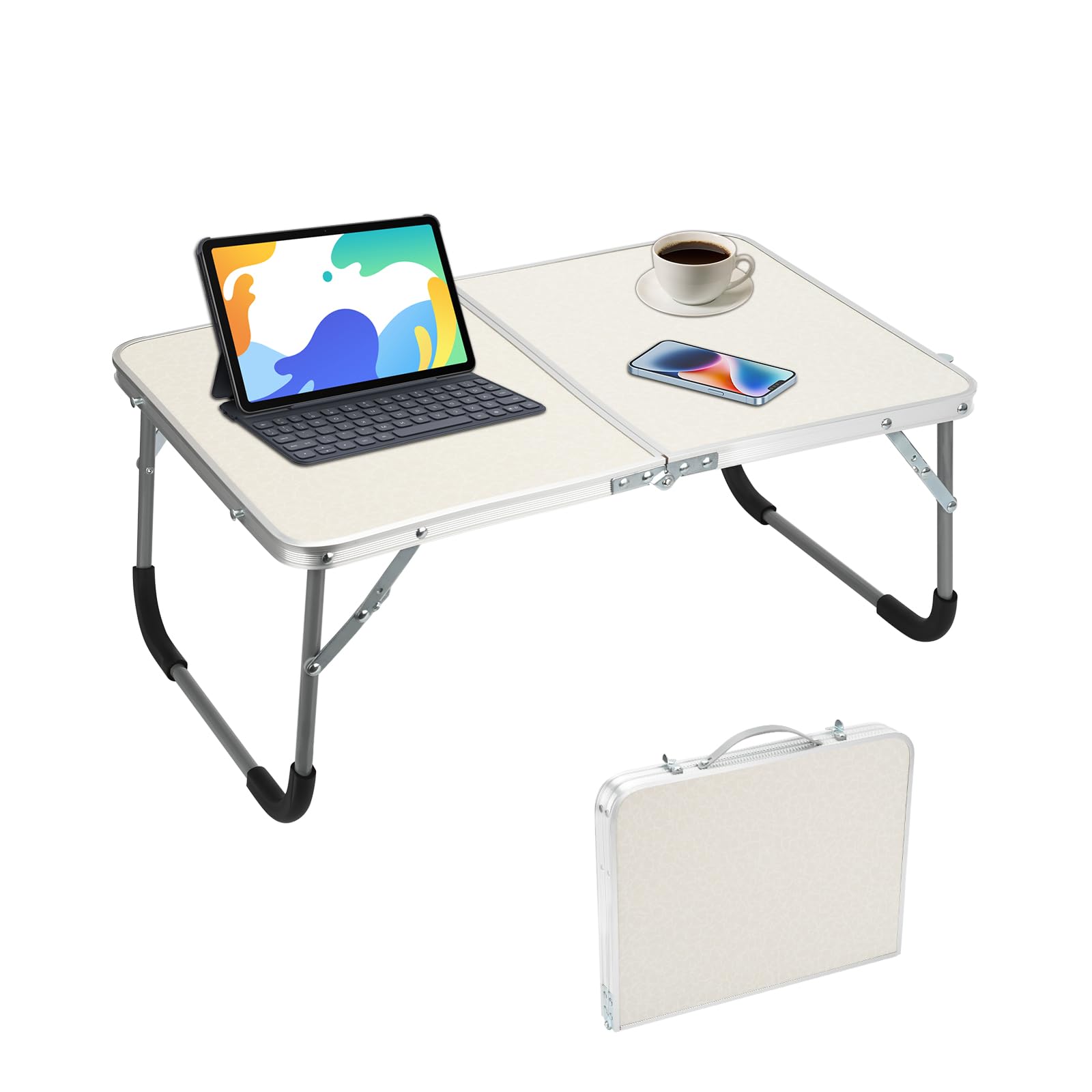 BSDLZCH Foldable Laptop Table, Folding dining table, Multifunctional Foldable Lap Desk for Bed, Lightweight Foldaway fit Bed Couch Sofa Floor, Outdoor Garden Picnic Camping (White with pattern)