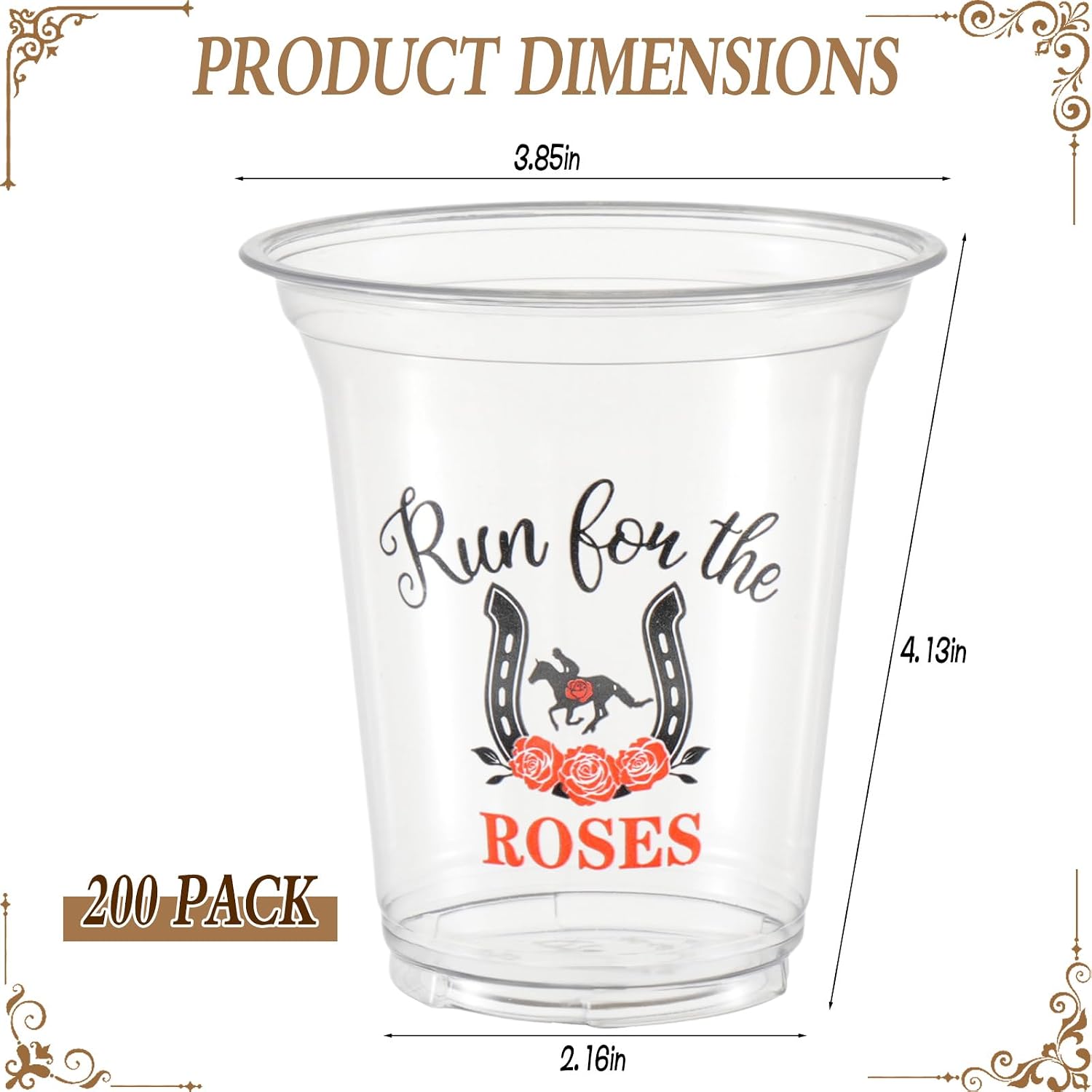 Foxtell 100-Pack Derby Plastic Cups, 14 oz Derby Theme Party Clear Plastic Cups, Thick Sturdy Disposable Tumbler with Horse Racing Design for Kentucky Race Party, Bars, Restaurants & Home Gatherings