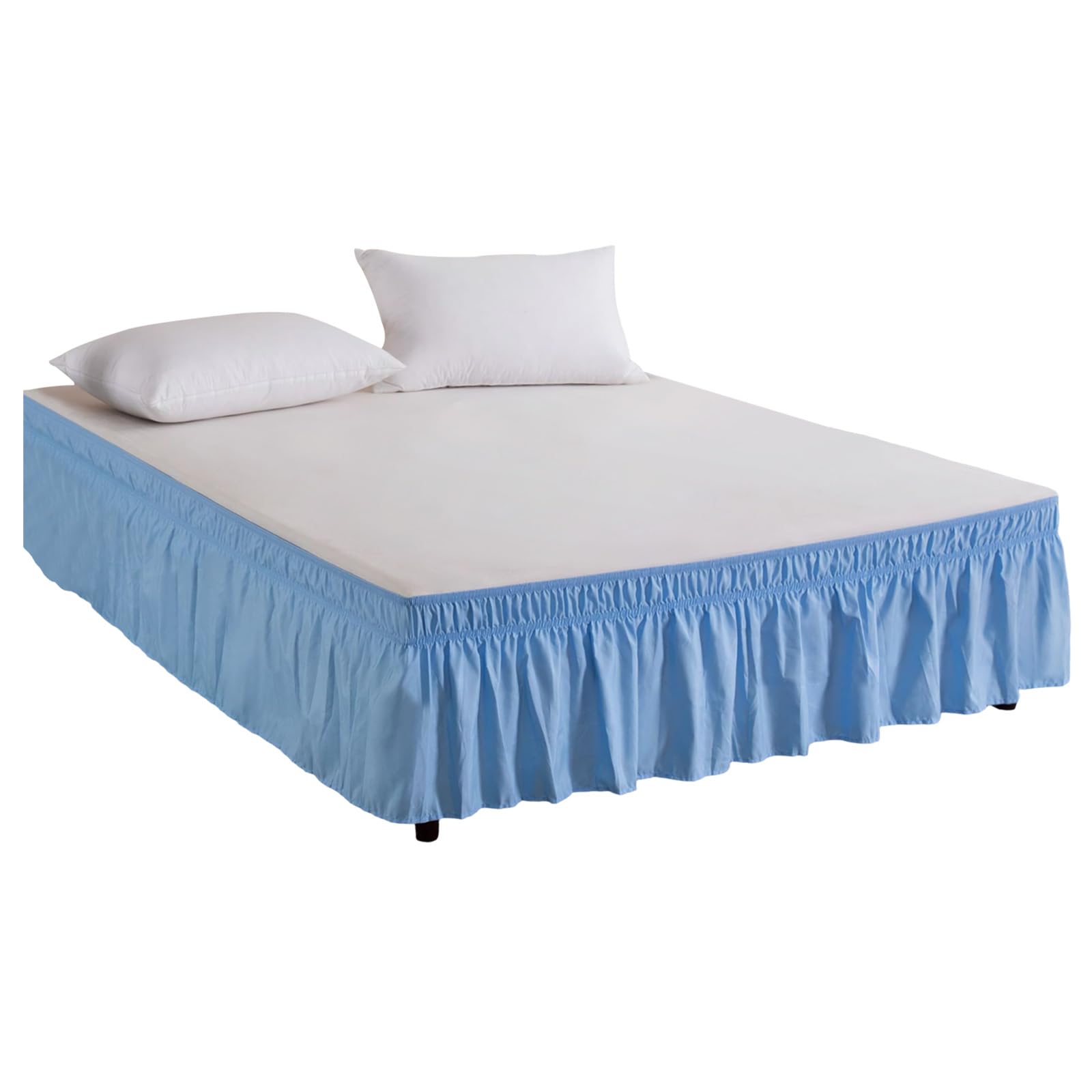 Wrap Around Bed Skirts for Beds Drop, Adjustable Elastic dust Ruffles Queen King Full Twin bedskirts Machine Washable (Sky Blue, Twin)