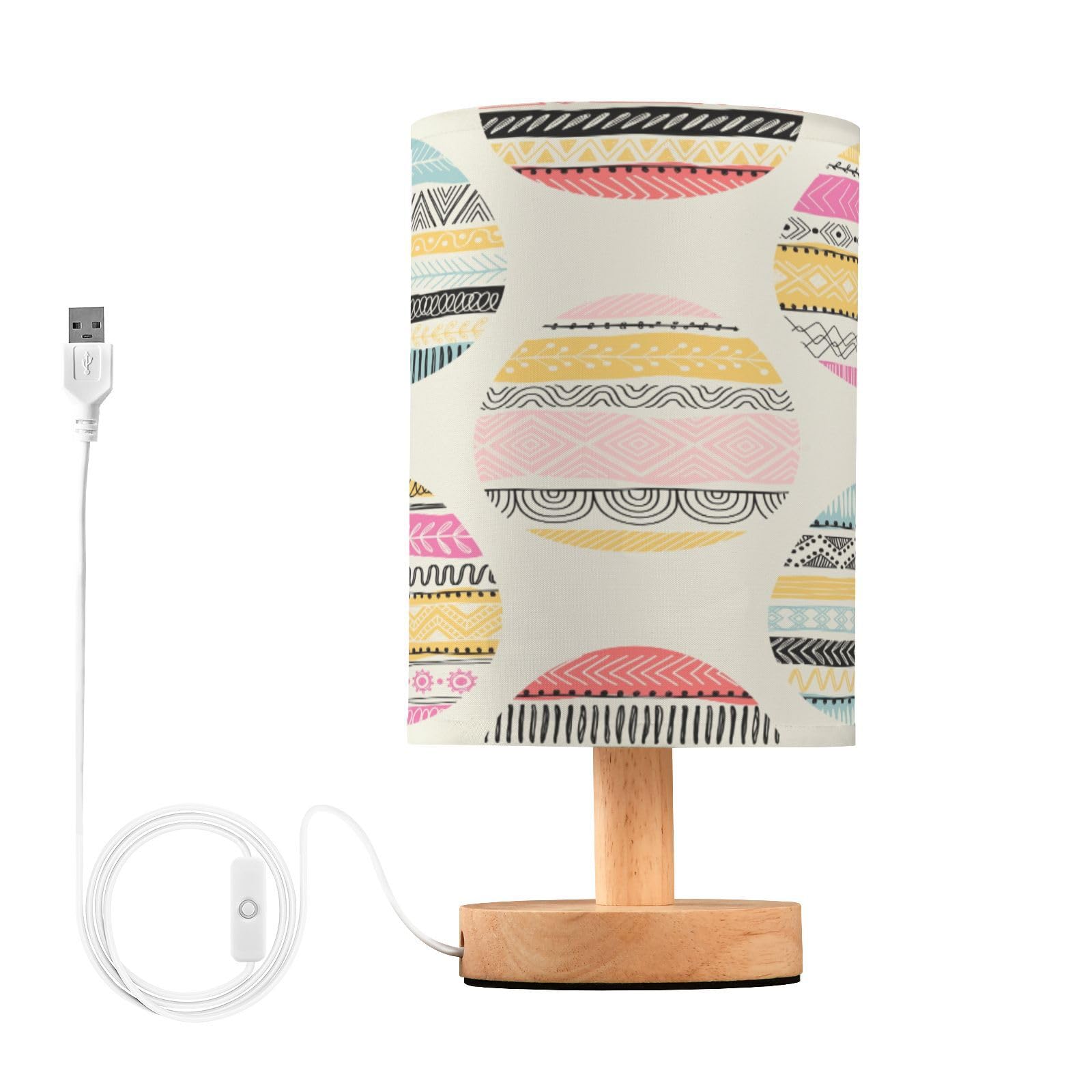 SDMKA Easter Eggs Pattern Bedside Table Lamp for Bedroom, Minimalist Nightstand Lamp with Round Fabric Shade for Living Room, Office, No Bulb Required
